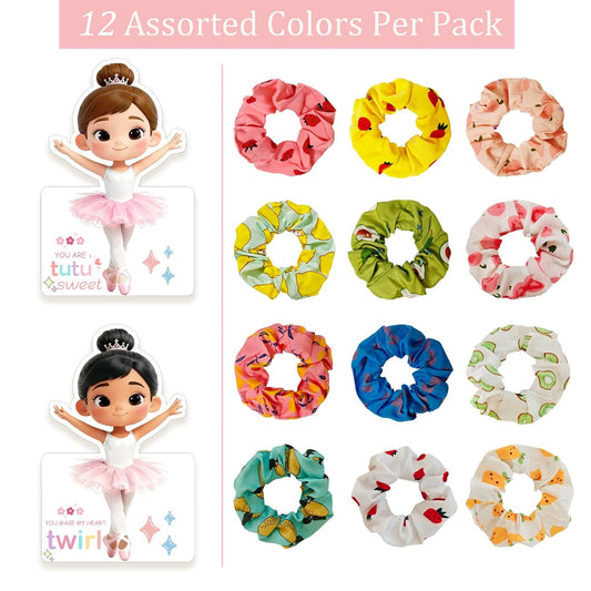 Ballerina Valentine's Day Cards with Hair Scrunchies – 24 Pack