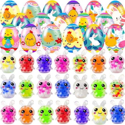 Prefilled Easter Eggs with Squeeze Stress Ball Toys – 24 Pack