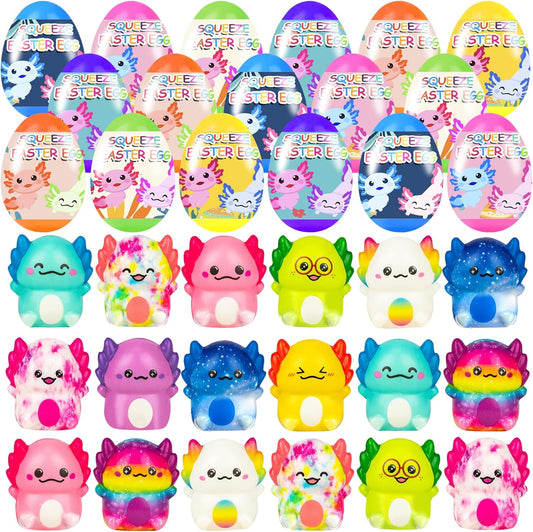 Prefilled Easter Eggs with Slow-Rise Axolotl Squishies – 24 Pack