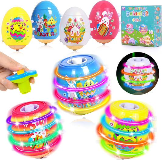 Light-Up LED Spinning Tops & Musical Easter Eggs – 4-Pack