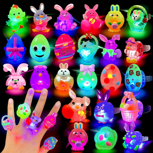 Light-Up Glow Rings Easter Egg Fillers – 28-Pack Party Favors for Kids