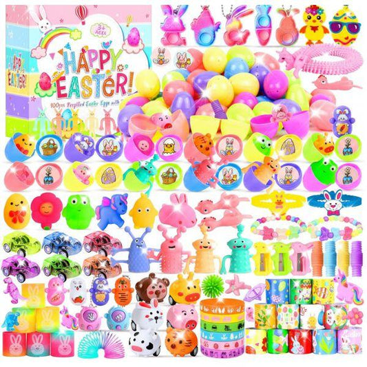 200-Piece Prefilled Easter Egg Set – 100 Pastel Eggs with Mini Toys & Stickers