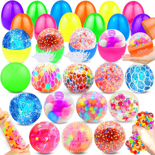 Easter Eggs Filled with Squishy Stress Ball Toys – 12-Pack (3.5")
