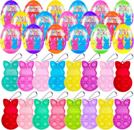 Easter Eggs with Bunny Pop Fidget Keychain Toys – 24-Pack