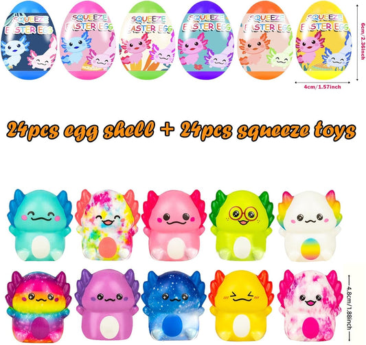 Prefilled Easter Eggs with Slow-Rise Axolotl Squishies – 24 Pack