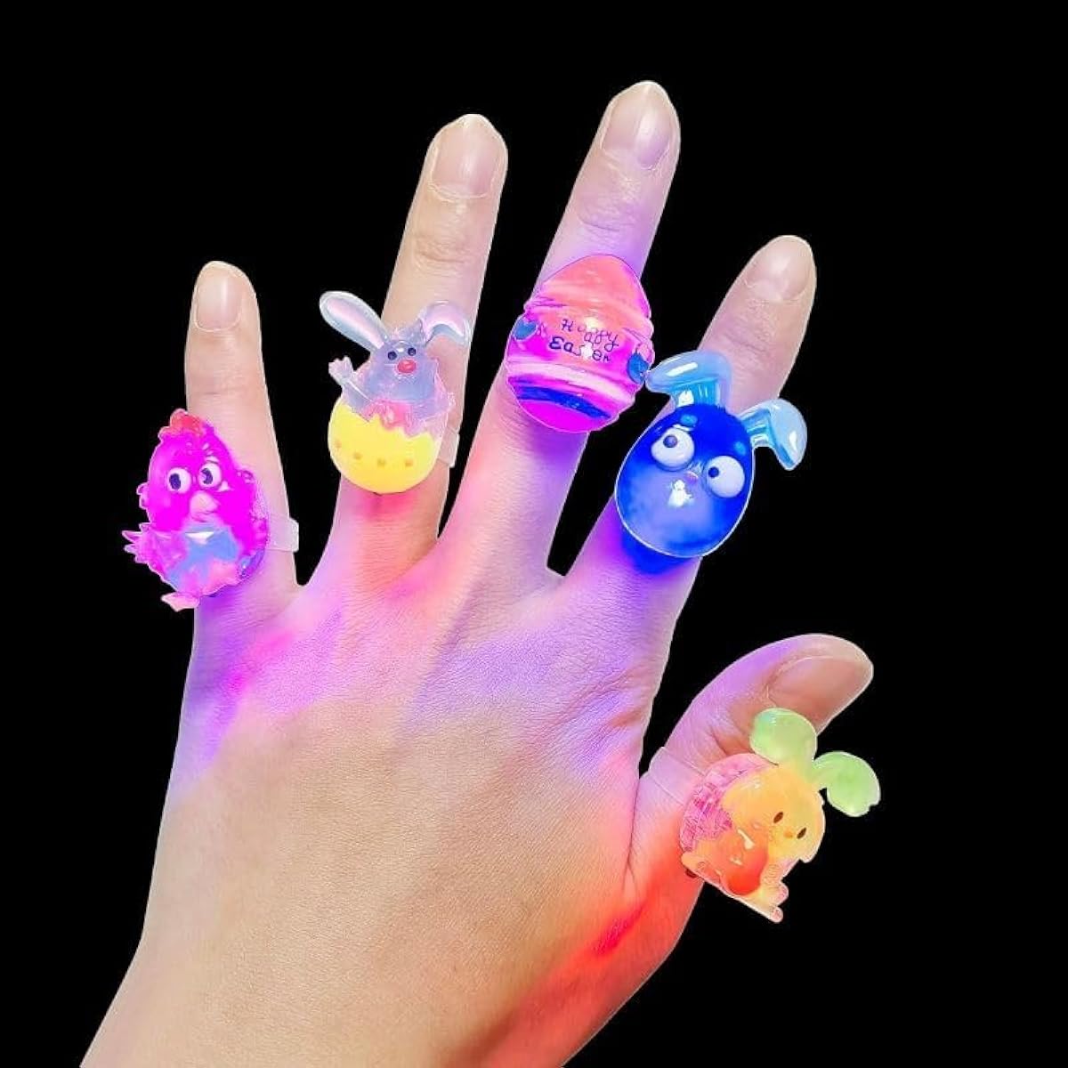 24 Pack Prefilled Easter Eggs with 3D Finger Lights Up Rings Toys Grow in the Dark Great for Kids Girls Boys Easter Basket Stuffers Party Favors Eggs Fillers