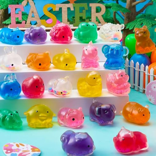JOYIN 24 Pcs Easter Prefilled Eggs with Mochi Squishy Toy, Cute Animal Squishy Toy Fillers for Easter Egg Hunt, Basket Stuffers, Stress Release, Classroom Prize Supplies, Party Favors Gifts Bulk