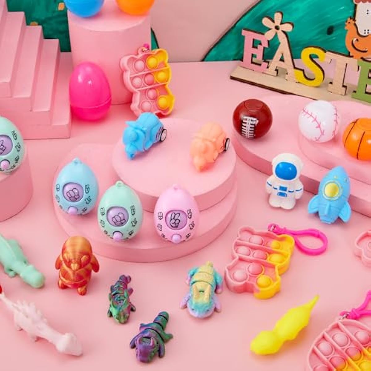 JOYIN 24Pcs Easter Eggs Prefilled with Assorted Toys, Easter Basket Stuffers for Kids, Easter Egg Hunt , Classroom Prize Supplies