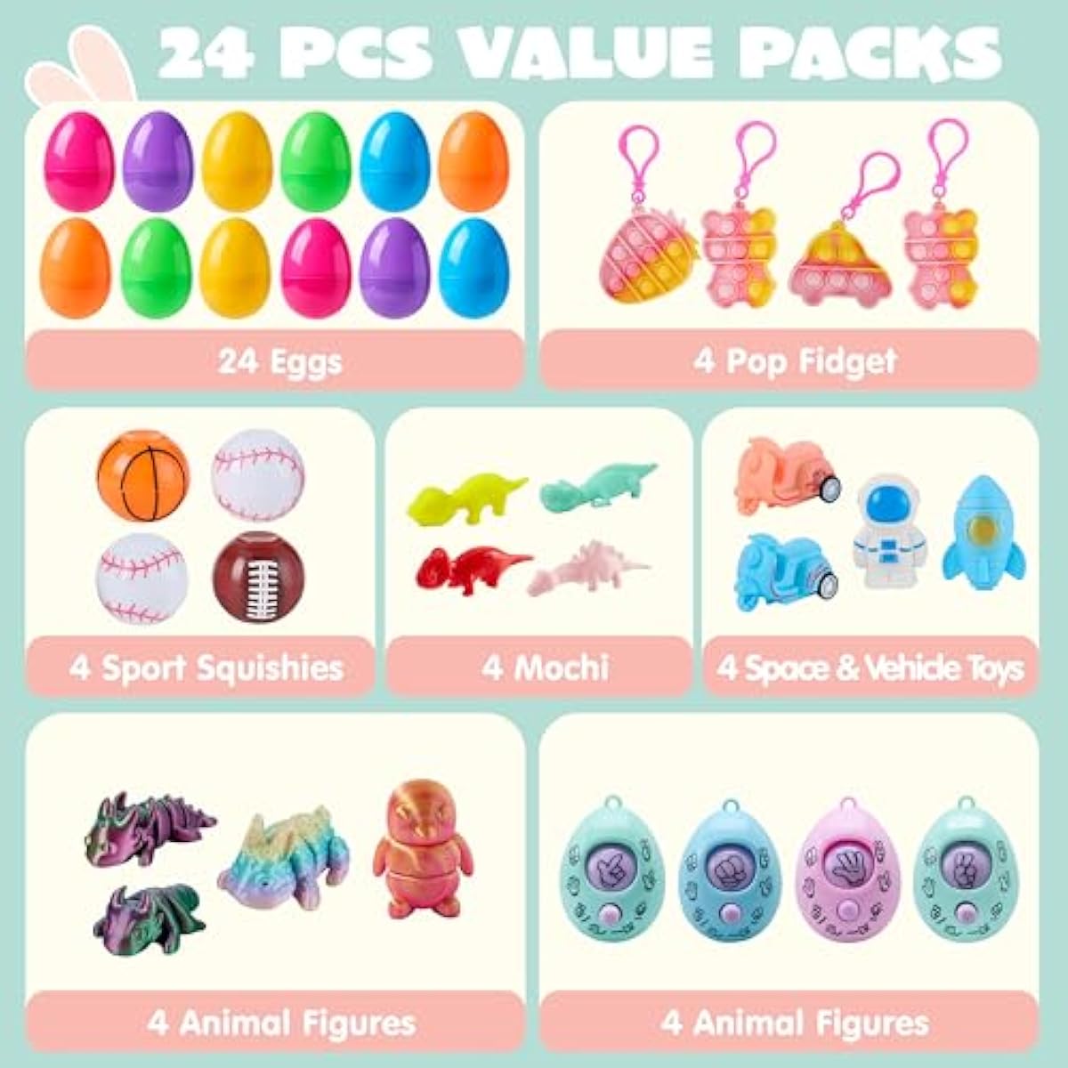 JOYIN 24Pcs Easter Eggs Prefilled with Assorted Toys, Easter Basket Stuffers for Kids, Easter Egg Hunt , Classroom Prize Supplies