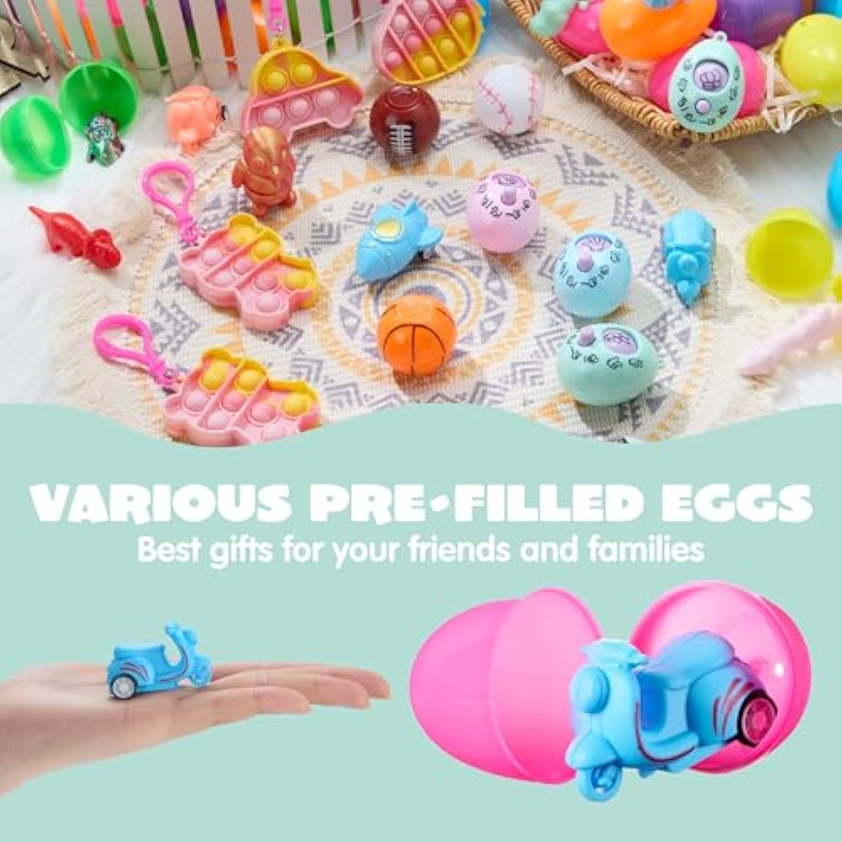 JOYIN 24Pcs Easter Eggs Prefilled with Assorted Toys, Easter Basket Stuffers for Kids, Easter Egg Hunt , Classroom Prize Supplies