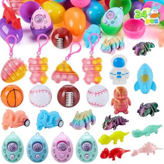 JOYIN 24Pcs Easter Eggs Prefilled with Assorted Toys, Easter Basket Stuffers for Kids, Easter Egg Hunt , Classroom Prize Supplies