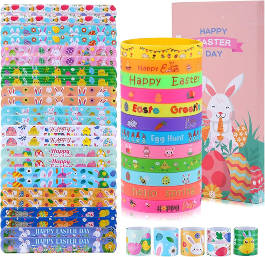 Easter Slap Bracelets – 48-Pack Rubber Wristbands for Kids