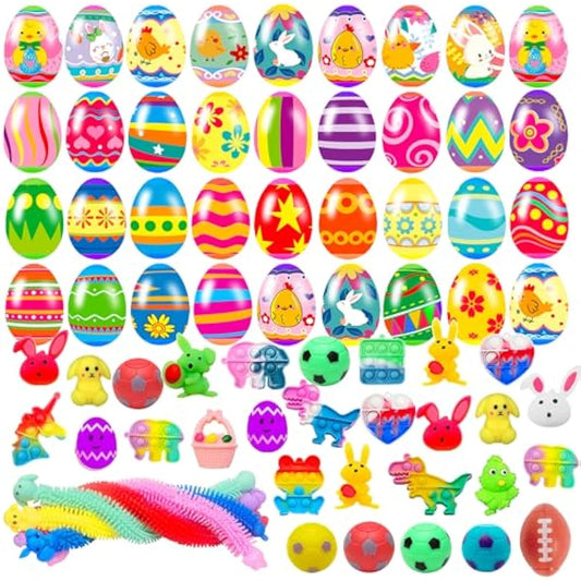 36 Pack Prefilled Easter Eggs with Fidget Toys Bright Colorful Easter Eggs Prefilled with Variety Easter Stress Toys Inside Great for Kids Toddler Easter Basket Stuffers Eggs Fillers Party Favors