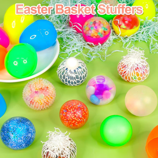 Easter Eggs Filled with Squishy Stress Ball Toys – 12-Pack (3.5")