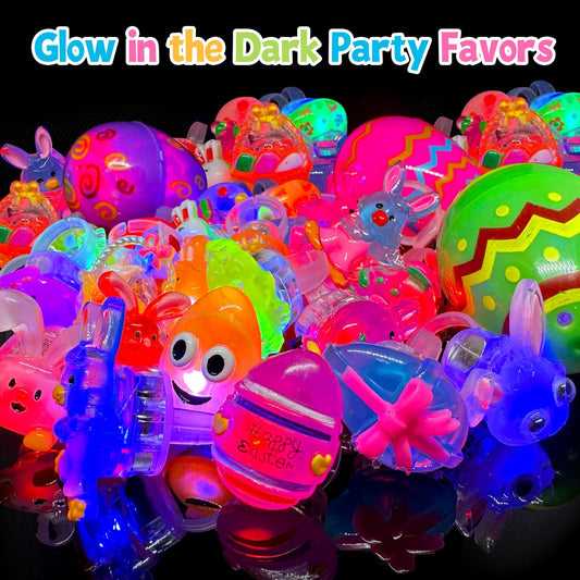 Light-Up Glow Rings Easter Egg Fillers – 28-Pack Party Favors for Kids