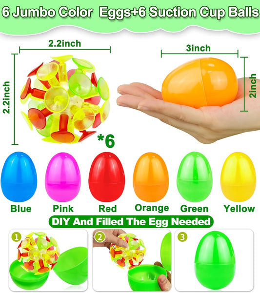 Jumbo Filled Easter Eggs with Light-Up Suction Balls – 6 Pack