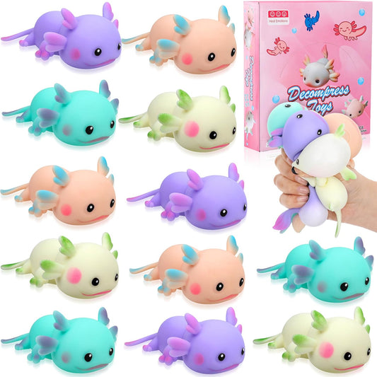 Mini Axolotl Squishy Stress Toys – 12-Pack Fidget Toys for Kids & Adults