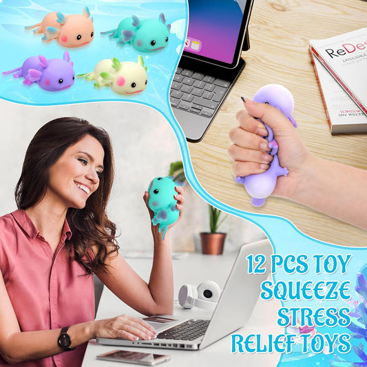 Mini Axolotl Squishy Stress Toys – 12-Pack Fidget Toys for Kids & Adults