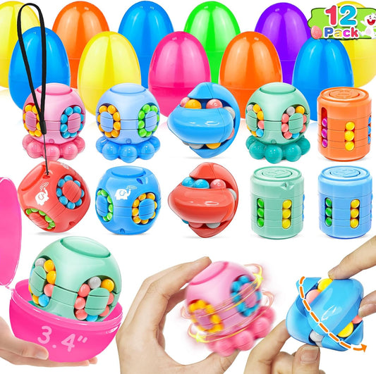 Jumbo Easter Eggs with Fidget & Puzzle Toys Inside – 12-Pack (3.4")