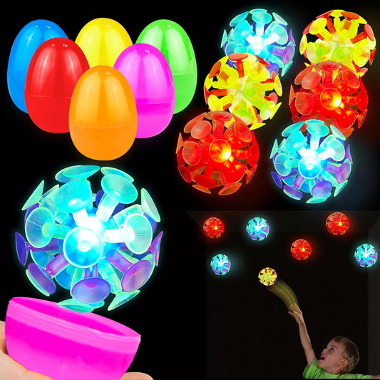 Jumbo Filled Easter Eggs with Light-Up Suction Balls – 6 Pack